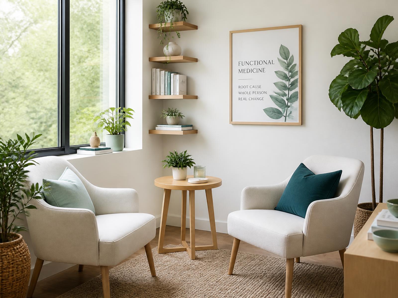 Calm modern treatment room in a wellness practice